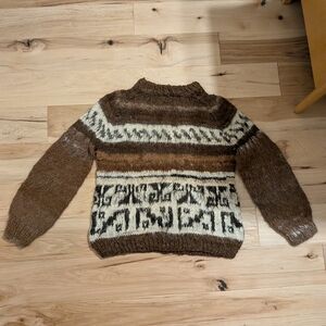 Vintage Brown And White Handmade Alpaca/Llama? Sweater Size Small As Is
